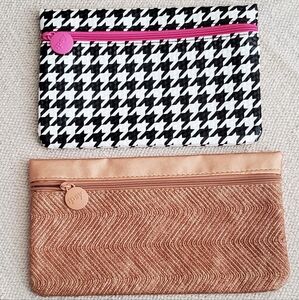 IPSY Black/White Houndstooth w/pink & Golden Brown Textured Cosmetic Bags Bundle